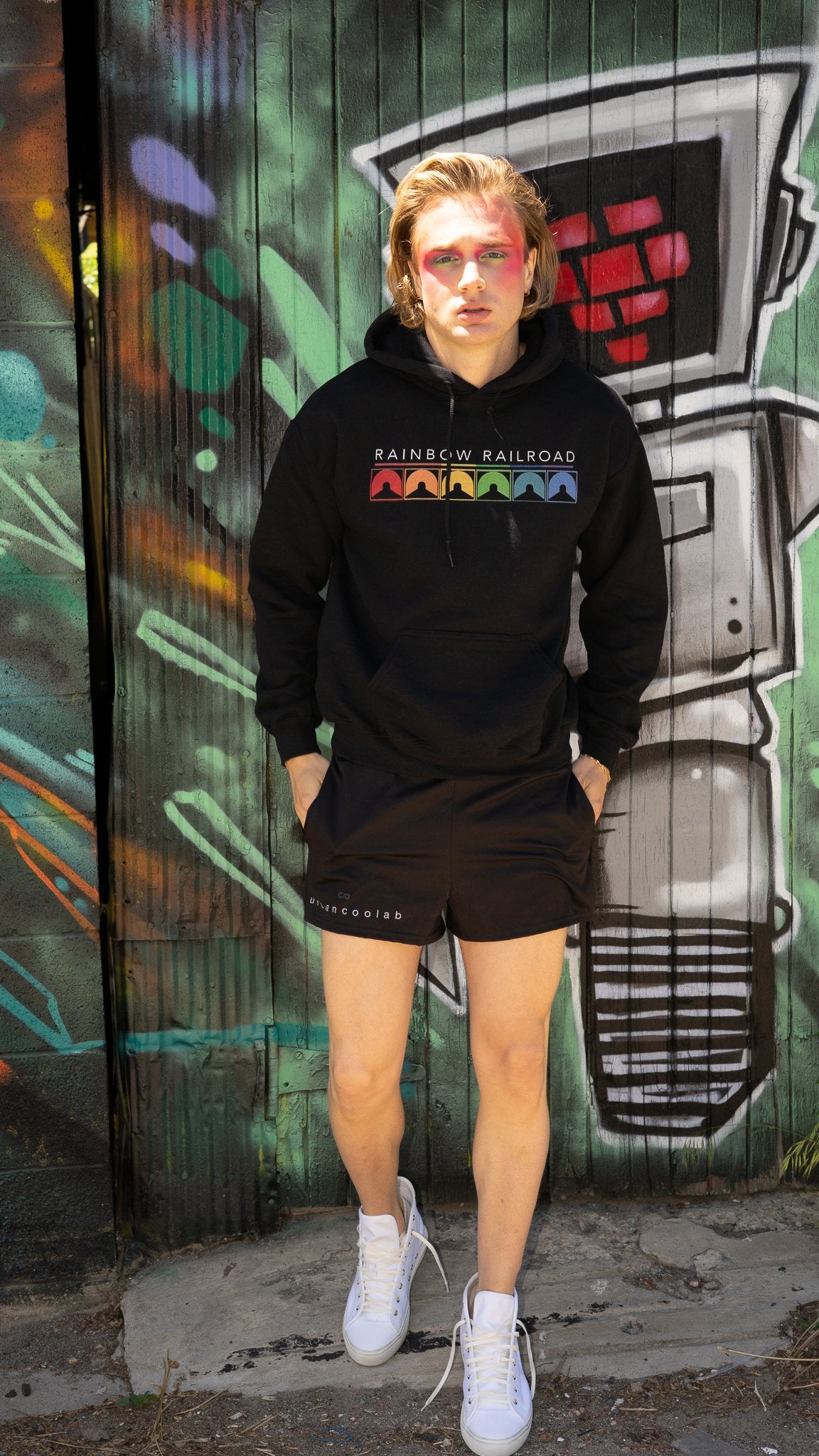 UrbanCoolab: Rainbow Railroad: RR - Blocks Hoodie (Black)