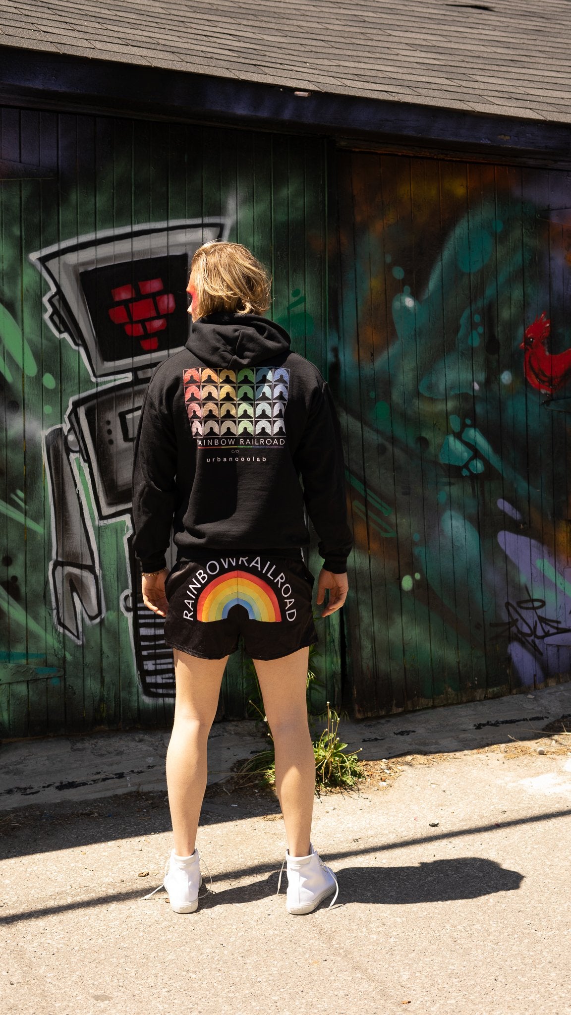 UrbanCoolab: Rainbow Railroad: RR - Blocks Hoodie (Black)