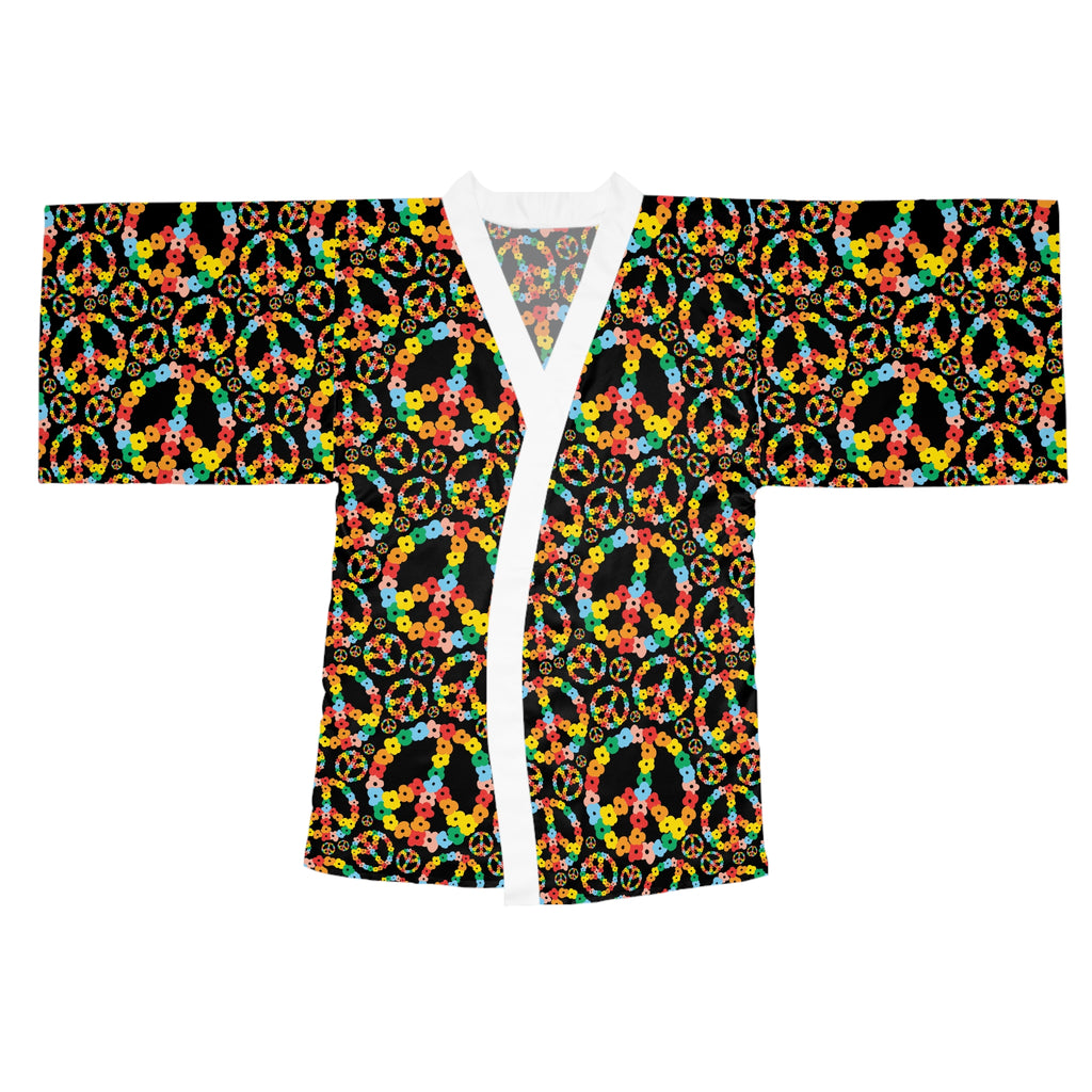 Peace Sign Long Sleeve Kimono Robe