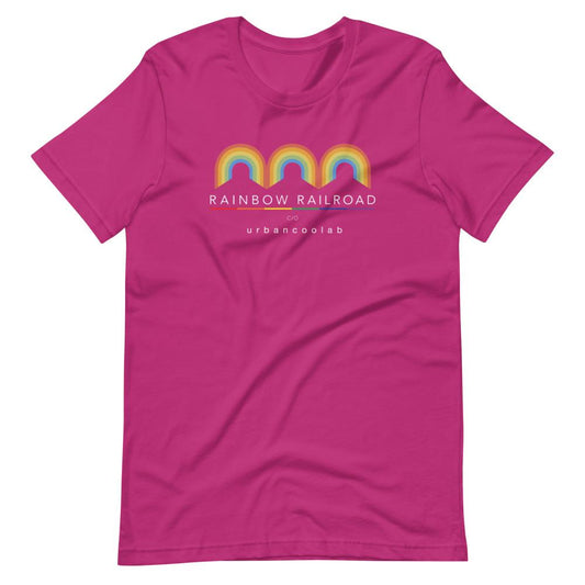 UrbanCoolab: Rainbow Railroad: RR - Triple Rainbow T-Shirt (Magenta)