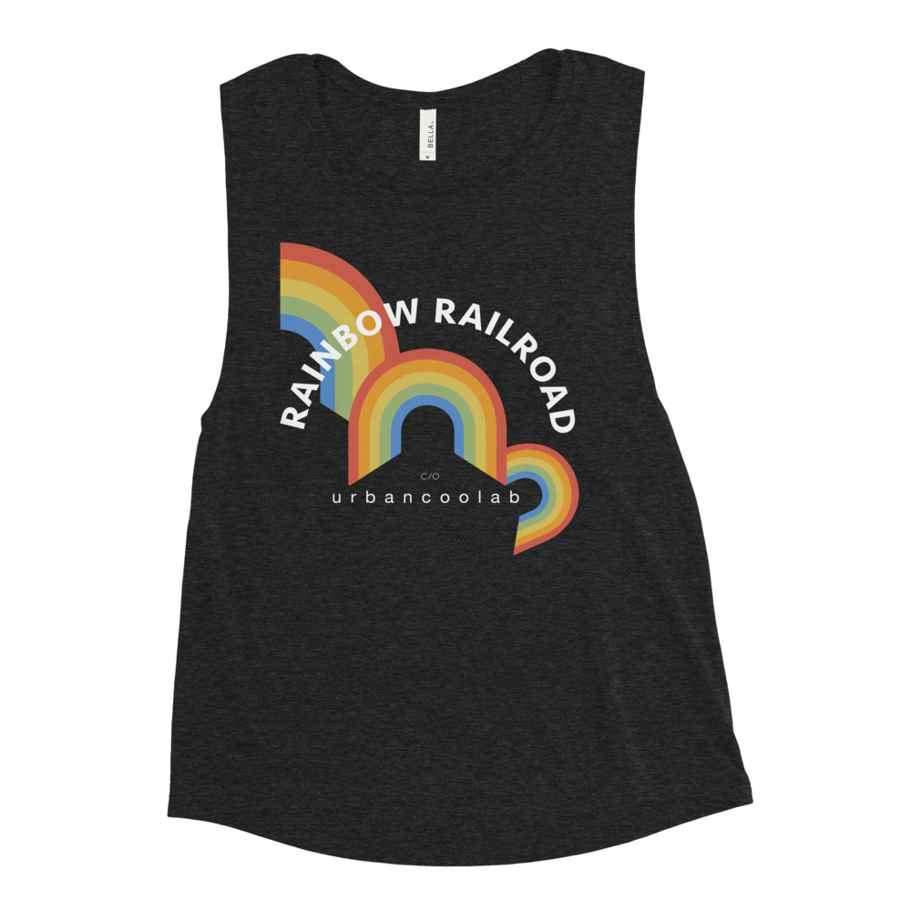UrbanCoolab: Rainbow Railroad: Rolling Rainbow Women's Muscle Tank (Black)